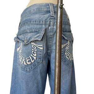 True‎ Religion Jeans Men's Size 32 Y2K Logo Spell Out Patchwork Straight Cut Leg